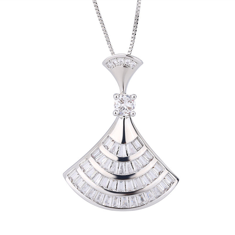 S925 Diamond Silver Skirt Shape Pendant Necklaces For Women