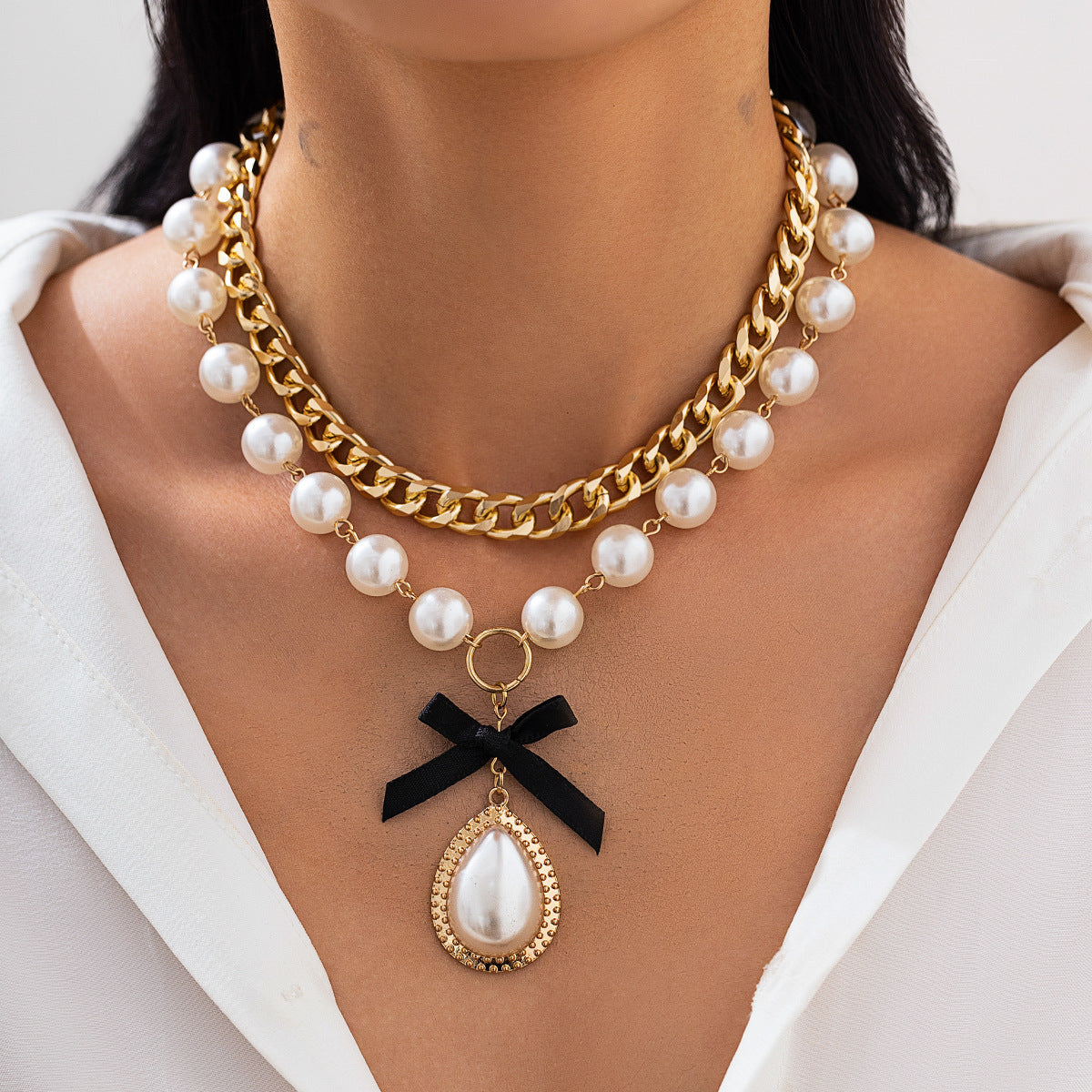 Pearl Pendant Stacked Women's Necklace