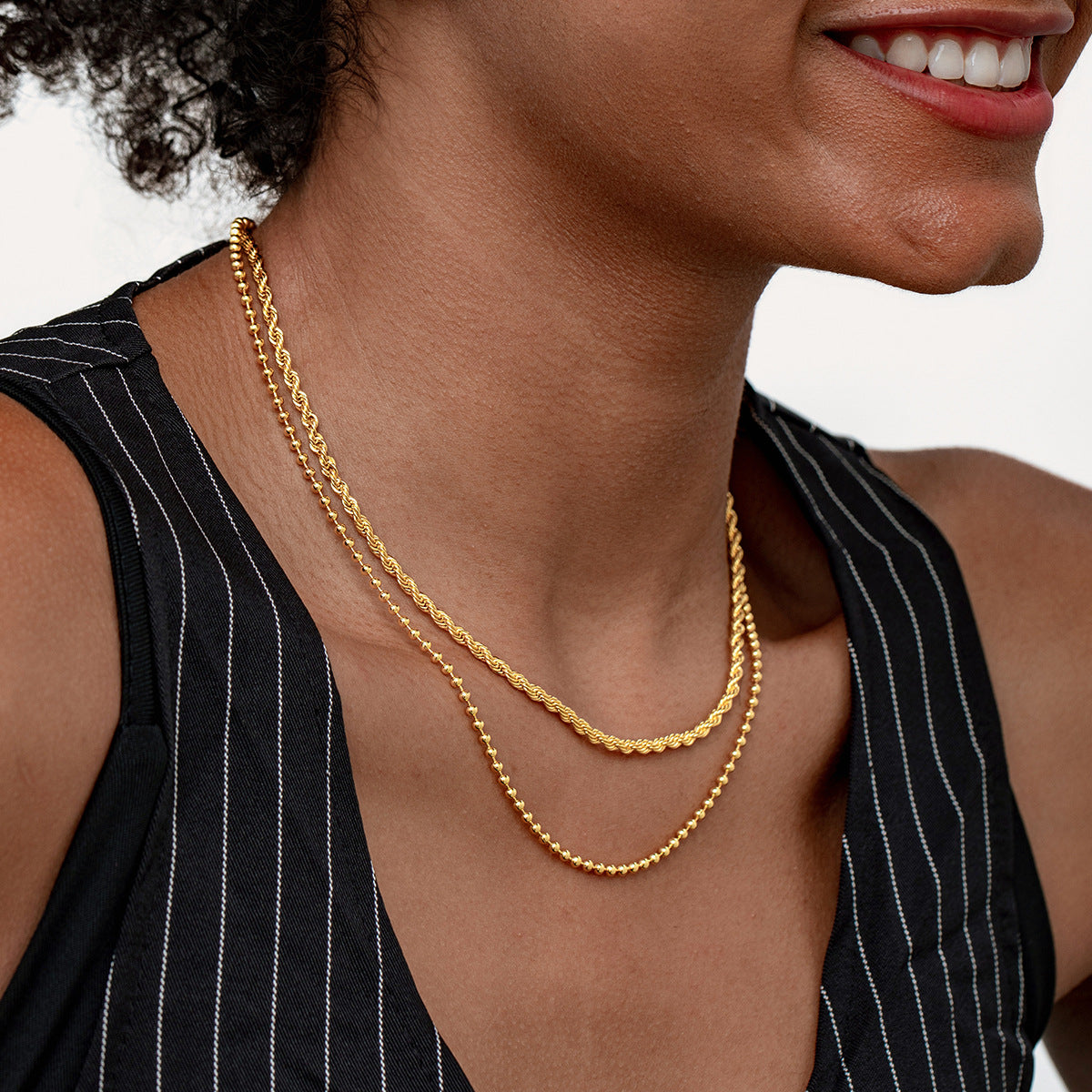 18K Gold Double Layers Plain Chain Necklace for Women