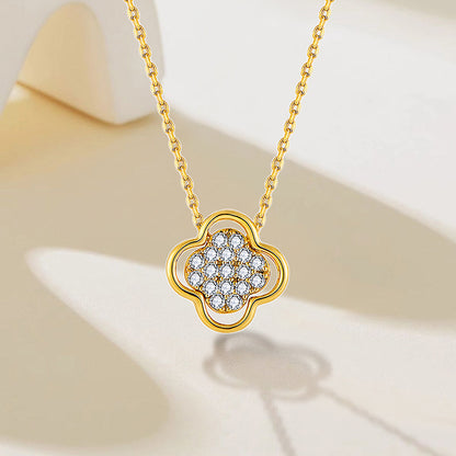 S925 Four-Leaf Clover Pendant with Moissanite Diamonds Women's Necklace