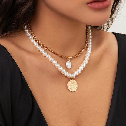 Stacked Double Pendant Pearl Necklace for Women