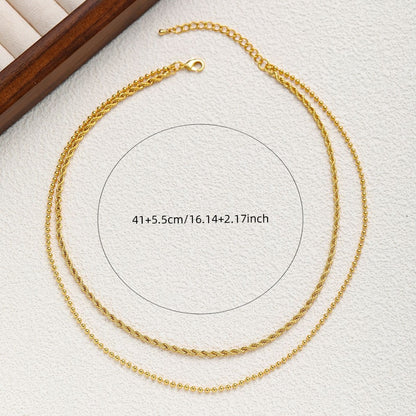 18K Gold Double Layers Plain Chain Necklace for Women