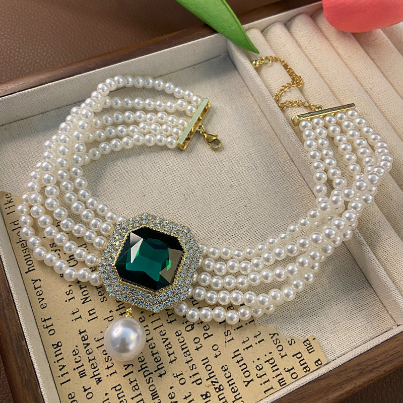 Jade Pendant Pearl Collection Stacking Necklace for Women