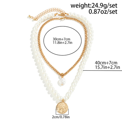 Stacked Double Pendant Pearl Necklace for Women