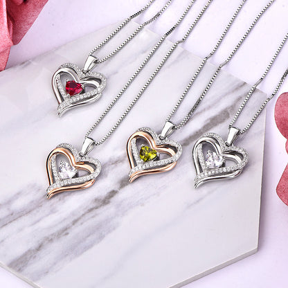 S925 Heart Pendant with Heart Stone Necklace for Women