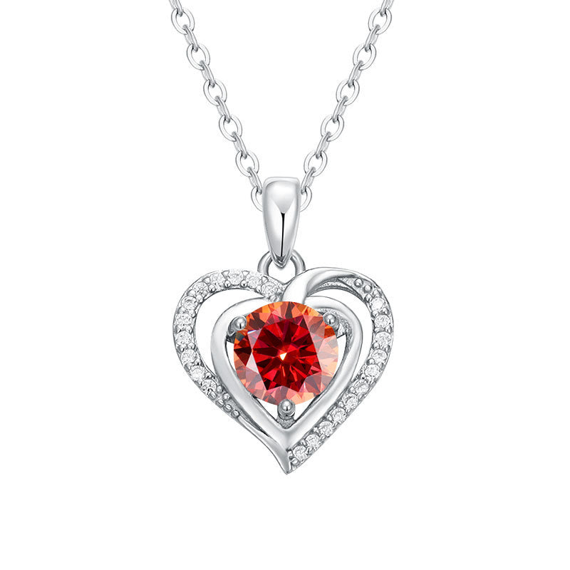 S925 Sterling Silver Heart Pendant with Moissanite Diamonds Necklace for Women