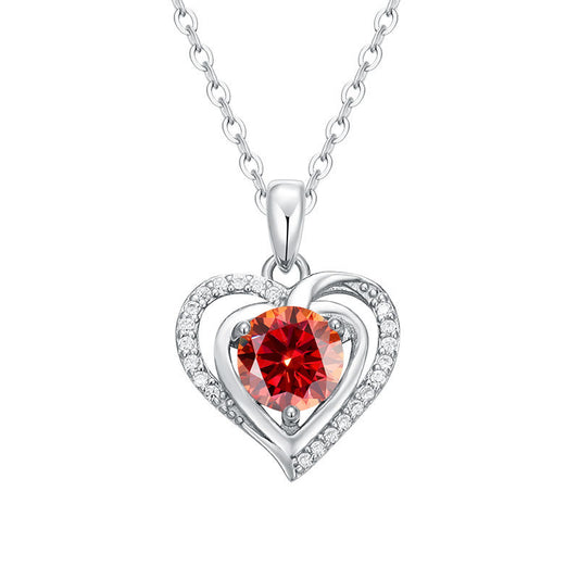 S925 Sterling Silver Heart Pendant with Moissanite Diamonds Necklace for Women