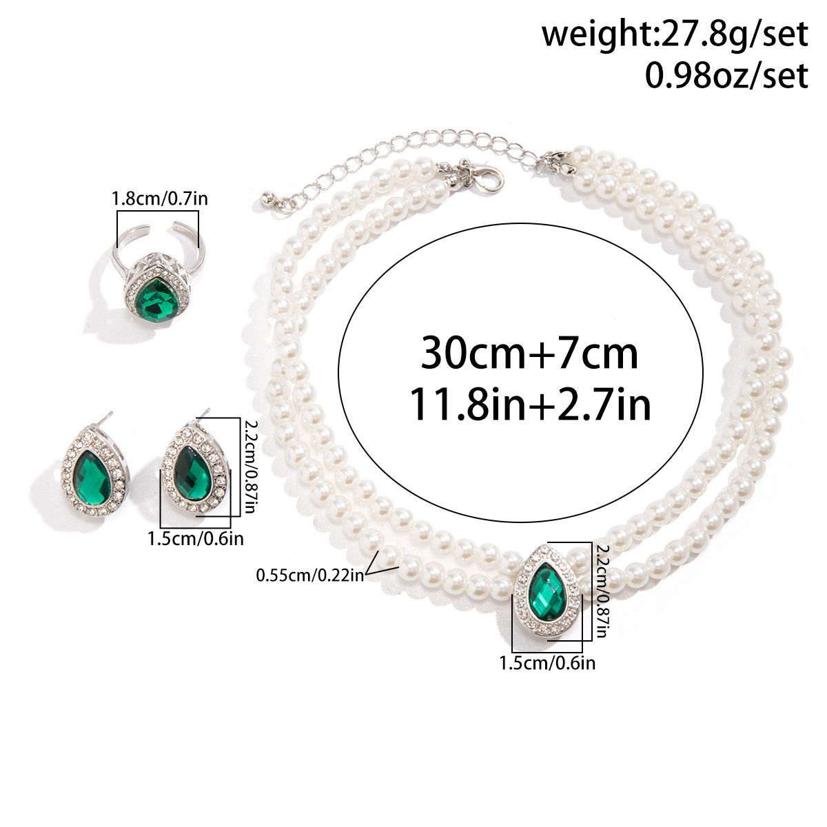 Jade Pendant Pearl Jewelry Set (Necklace/Rings/Earrings)