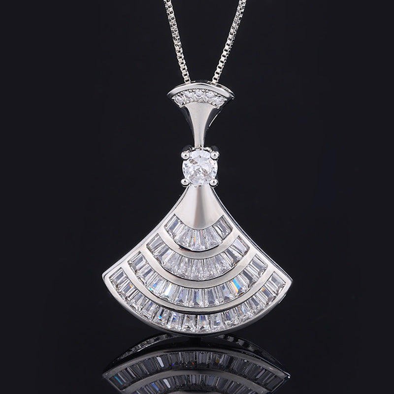 S925 Diamond Silver Skirt Shape Pendant Necklaces For Women