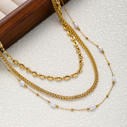 18K Gold Triple Layers Pearl Style Necklaces for Women