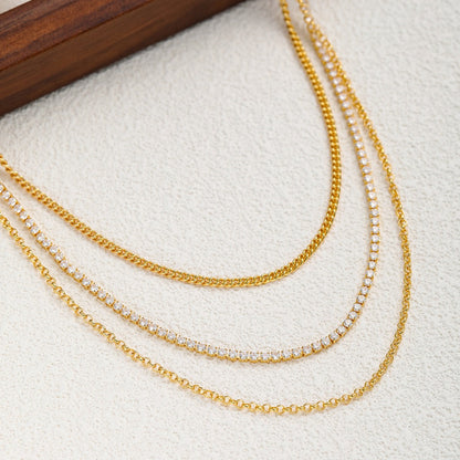 18K Gold Triple Layers Zirconia Necklaces For Women