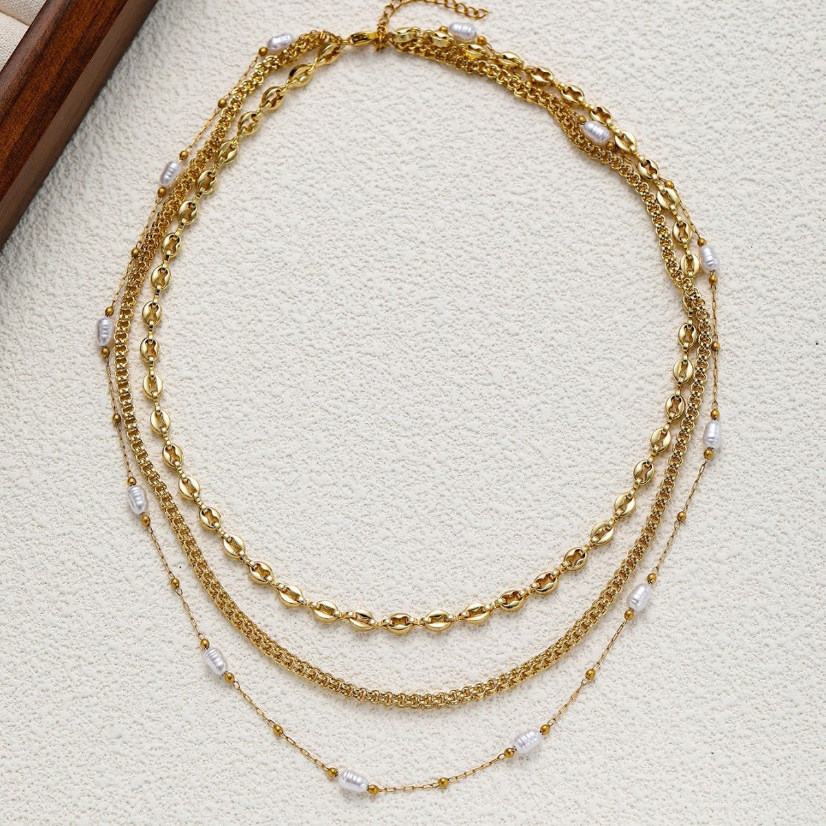 18K Gold Triple Layers Pearl Style Necklaces for Women