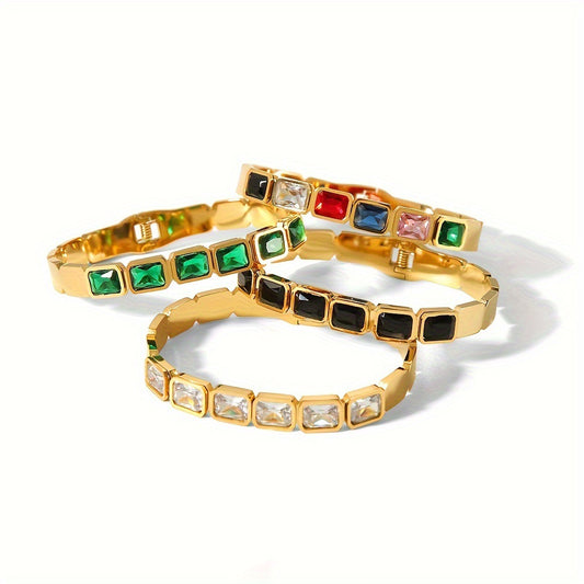 18K Gold Geometric Shape Gemstone Women's Bracelet