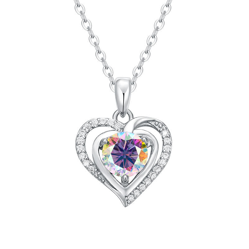 S925 Sterling Silver Heart Pendant with Moissanite Diamonds Necklace for Women