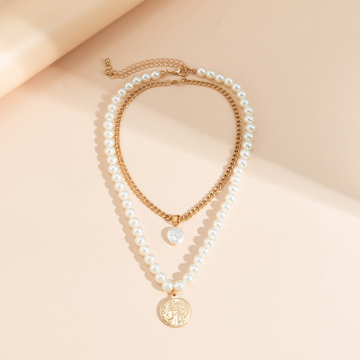 Stacked Double Pendant Pearl Necklace for Women