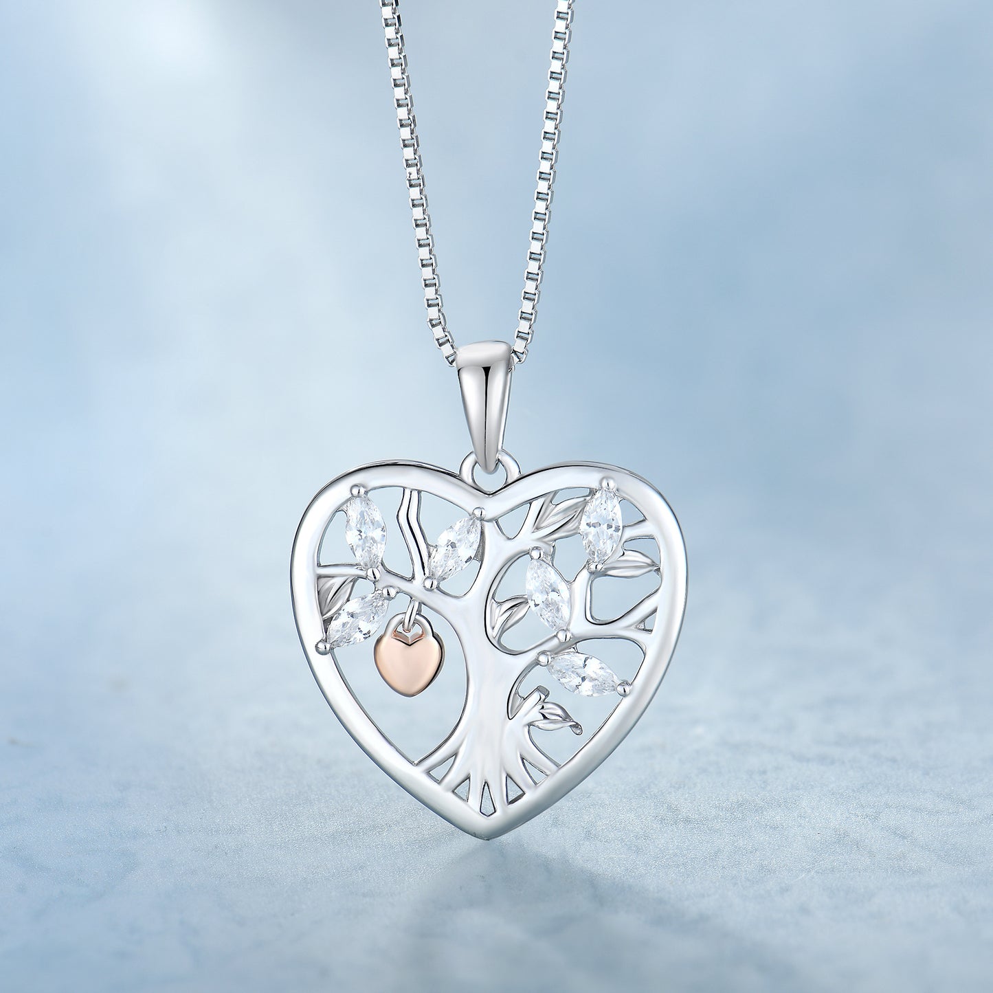 S925 Tree of Life Heart Pendant Necklace for Women