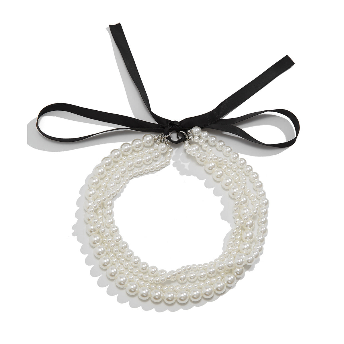 Ribbon Snap Clip Pearls Necklace for Women