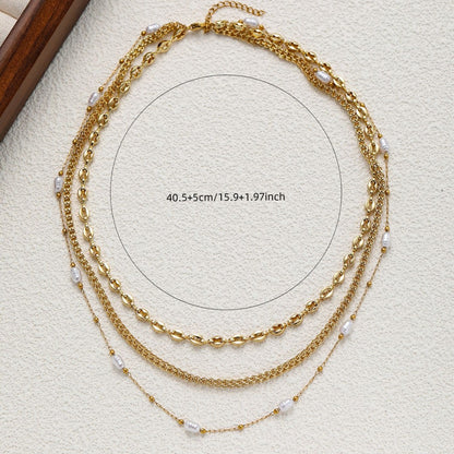 18K Gold Triple Layers Pearl Style Necklaces for Women