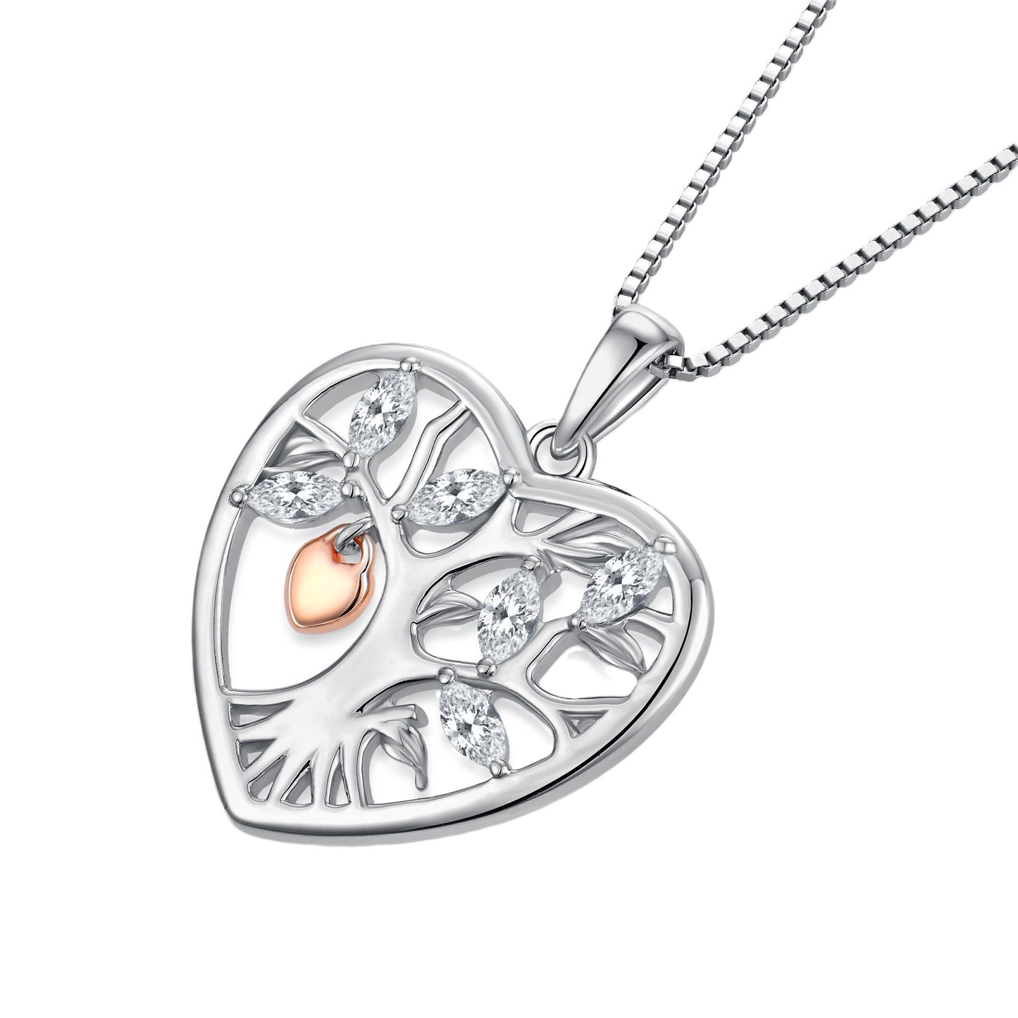 S925 Tree of Life Heart Pendant Necklace for Women