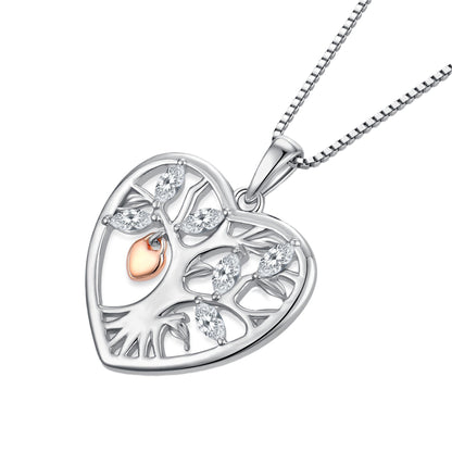 S925 Tree of Life Heart Pendant Necklace for Women