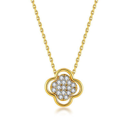 S925 Four-Leaf Clover Pendant with Moissanite Diamonds Women's Necklace