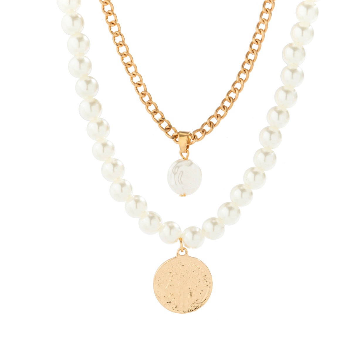 Stacked Double Pendant Pearl Necklace for Women