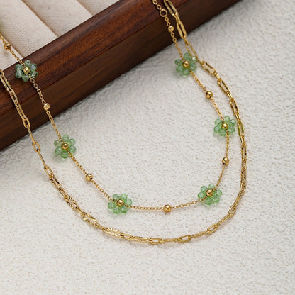 18K Gold Double Layers Vintage Flower Shape Necklaces For Women