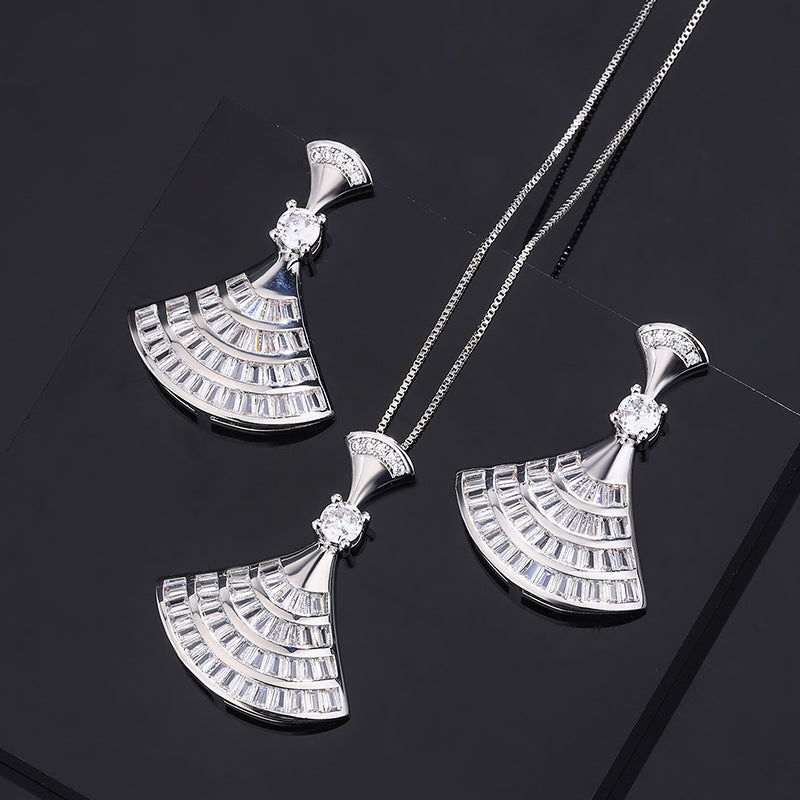 S925 Diamond Silver Skirt Shape Pendant Necklaces For Women