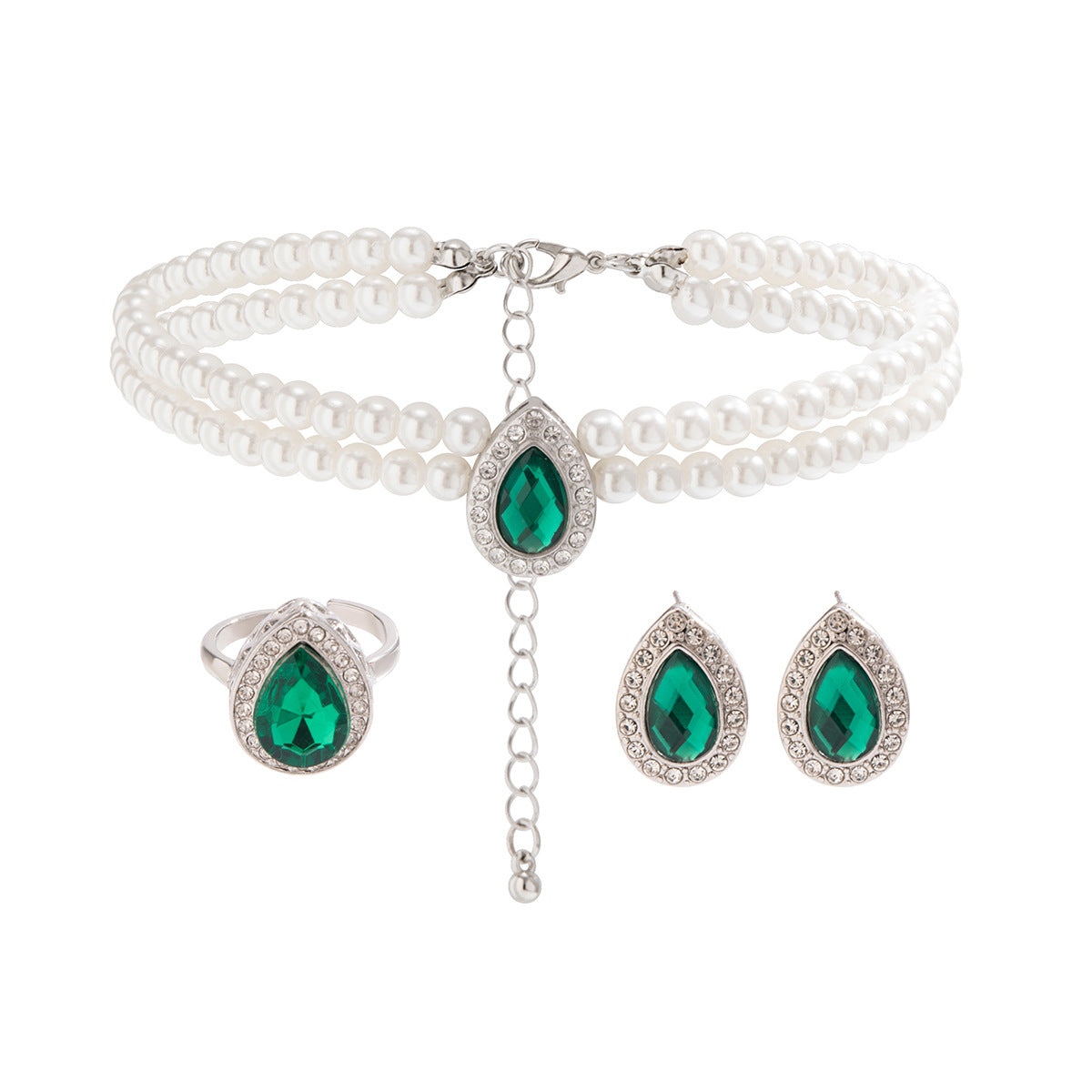 Jade Pendant Pearl Jewelry Set (Necklace/Rings/Earrings)