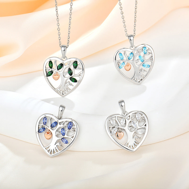 S925 Tree of Life Heart Pendant Necklace for Women