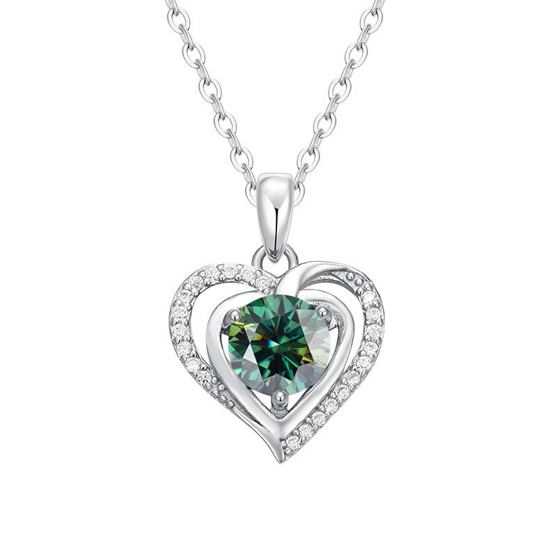 S925 Sterling Silver Heart Pendant with Moissanite Diamonds Necklace for Women