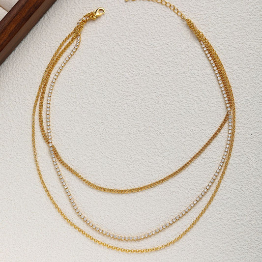 18K Gold Triple Layers Zirconia Necklaces For Women