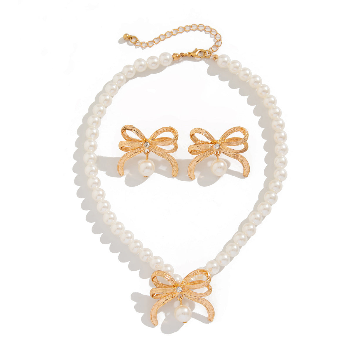 Ribbon Pendant Pearl Necklace for Women（Necklace/Earrings）