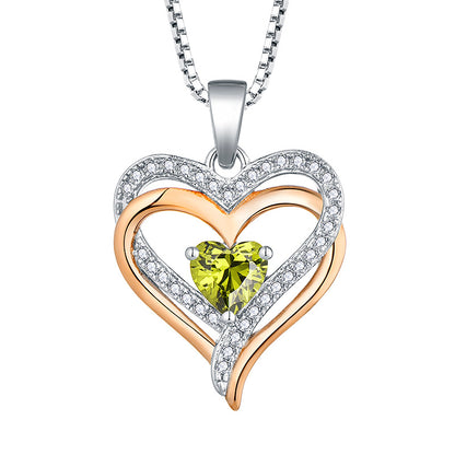 S925 Heart Pendant with Heart Stone Necklace for Women