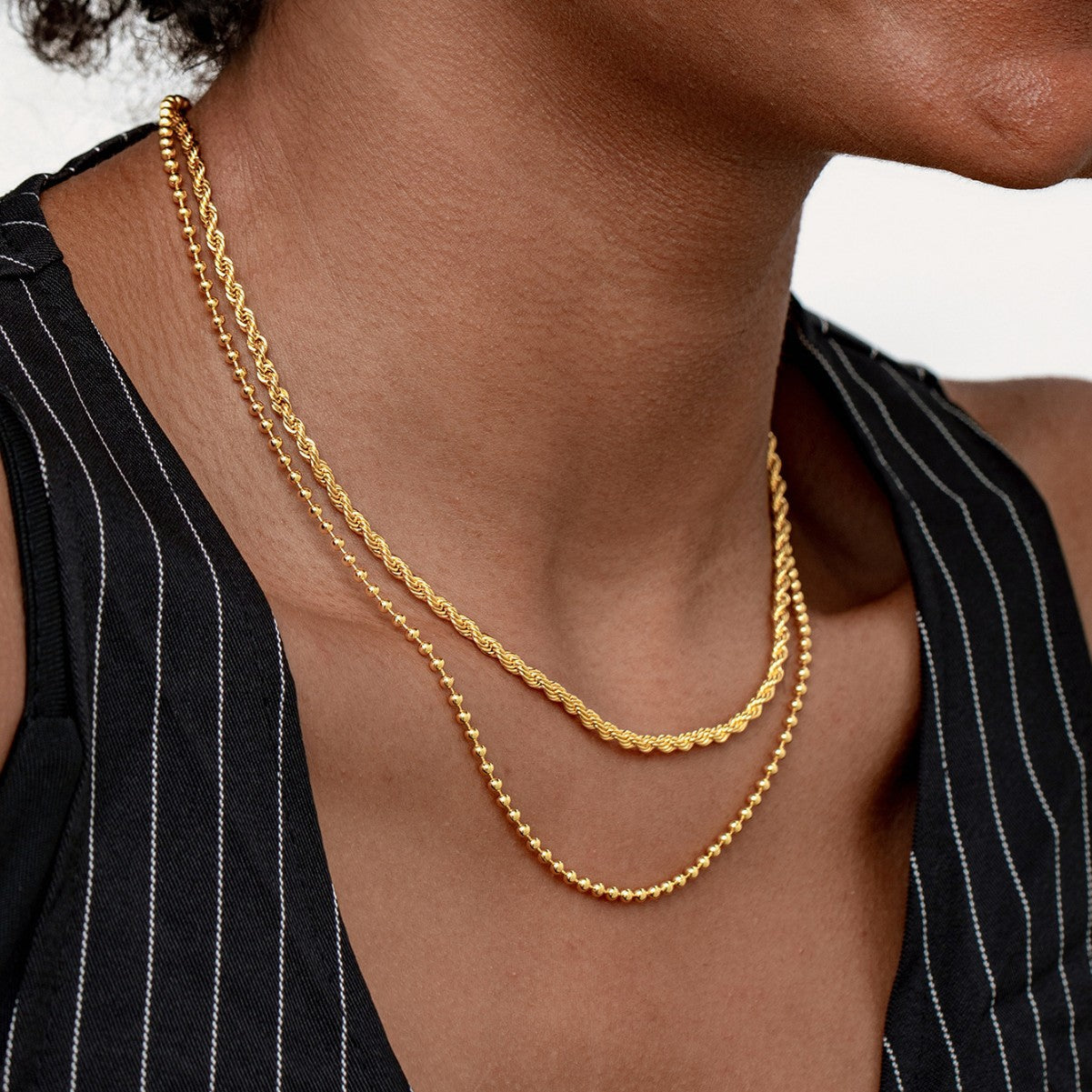 18K Gold Double Layers Plain Chain Necklace for Women