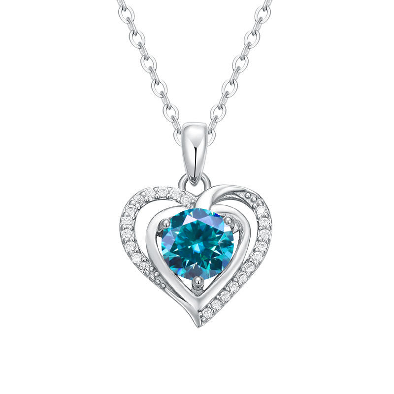 S925 Sterling Silver Heart Pendant with Moissanite Diamonds Necklace for Women