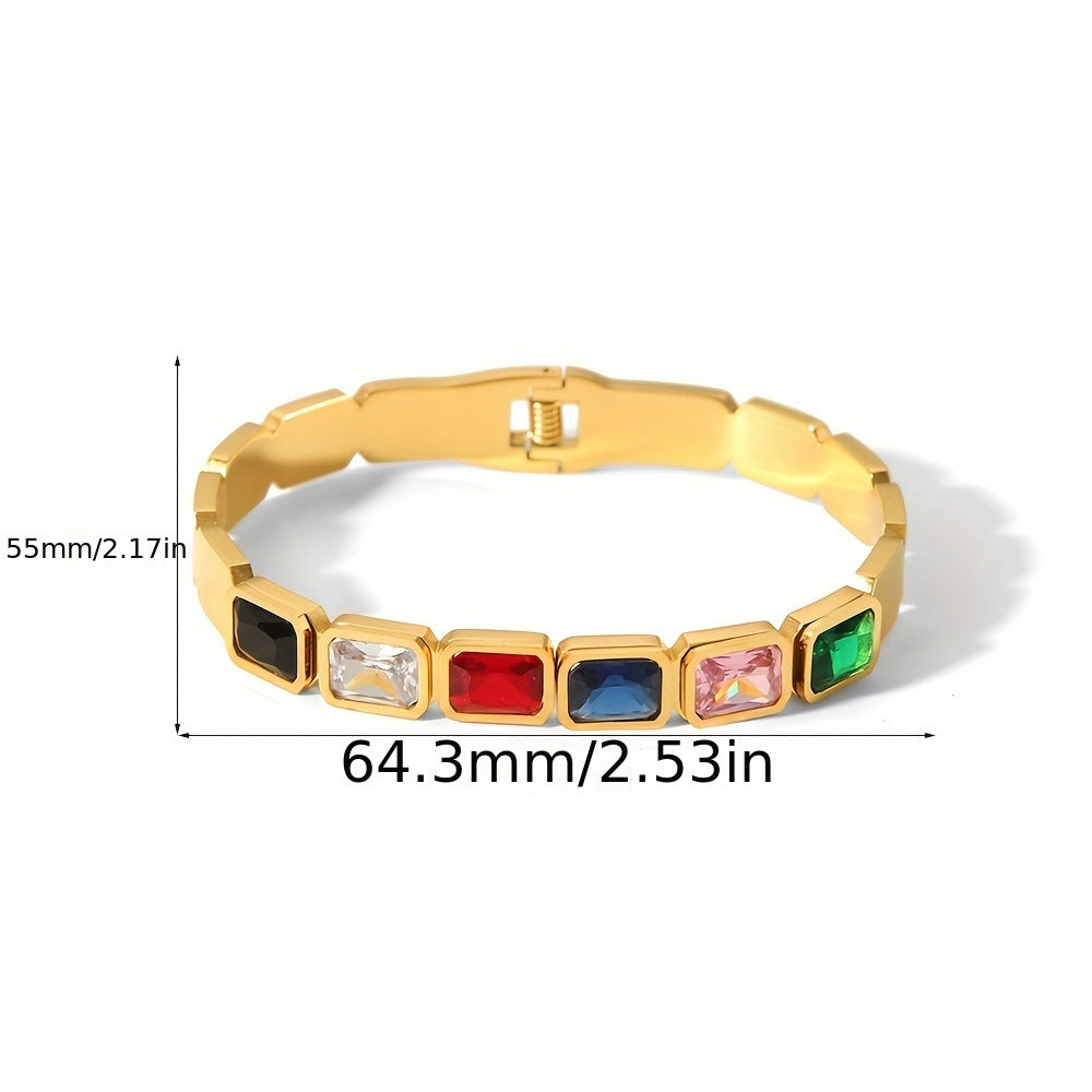 18K Gold Geometric Shape Gemstone Women's Bracelet