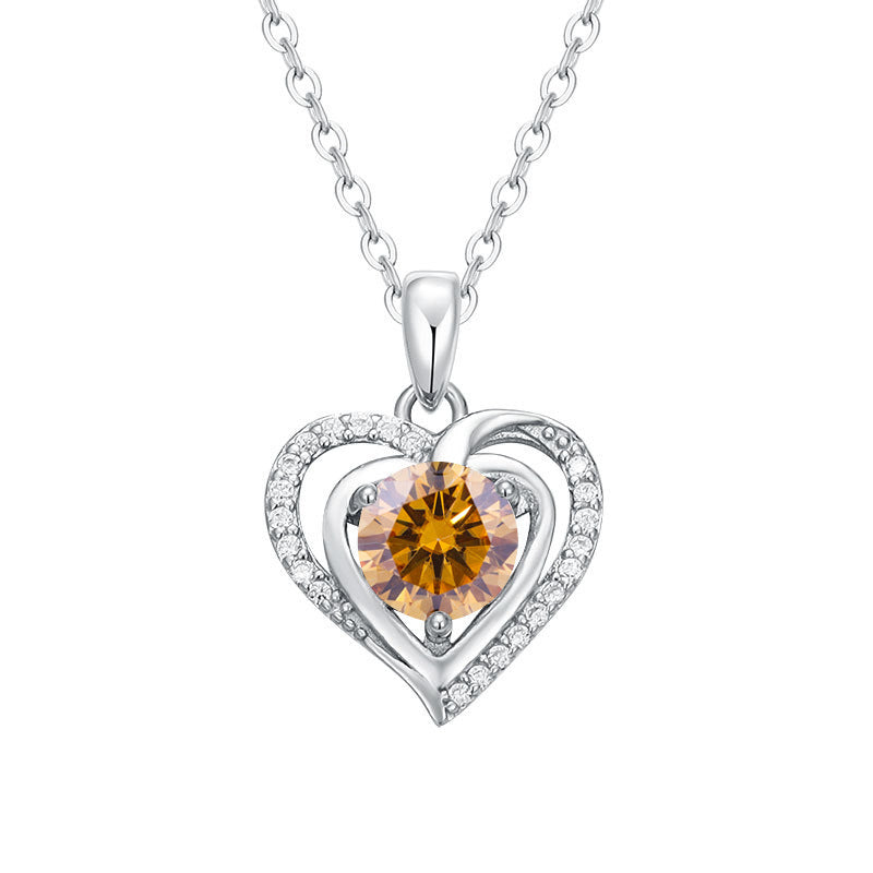 S925 Sterling Silver Heart Pendant with Moissanite Diamonds Necklace for Women