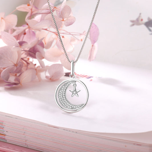 S925 Moon and Star Pendant Necklace for Women