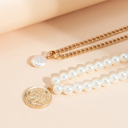 Stacked Double Pendant Pearl Necklace for Women