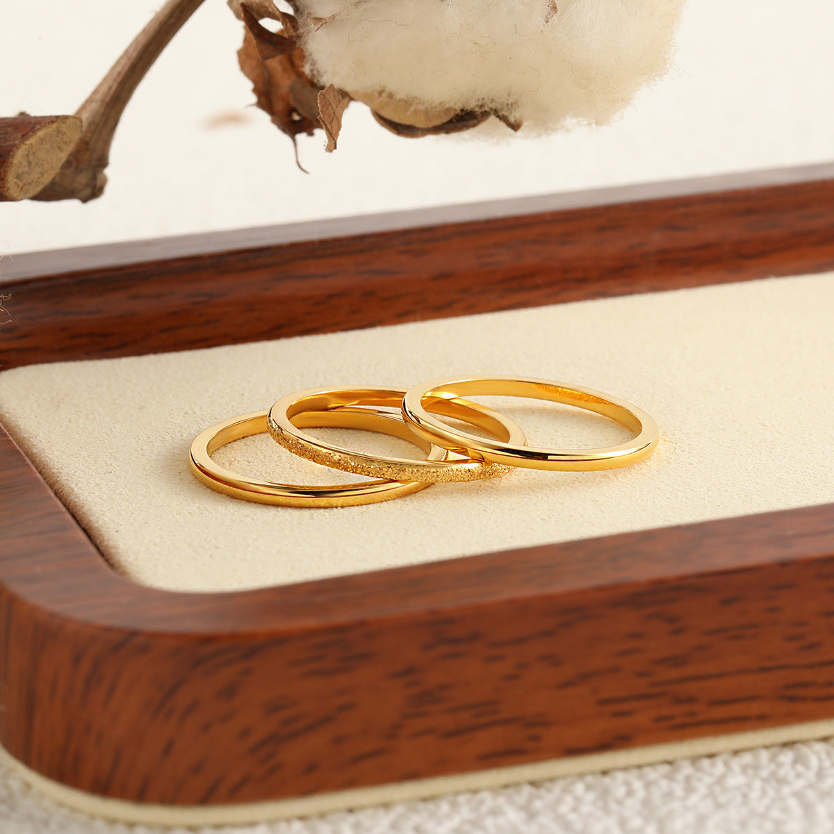 Triple Stacked Plain Gold Women's Rings