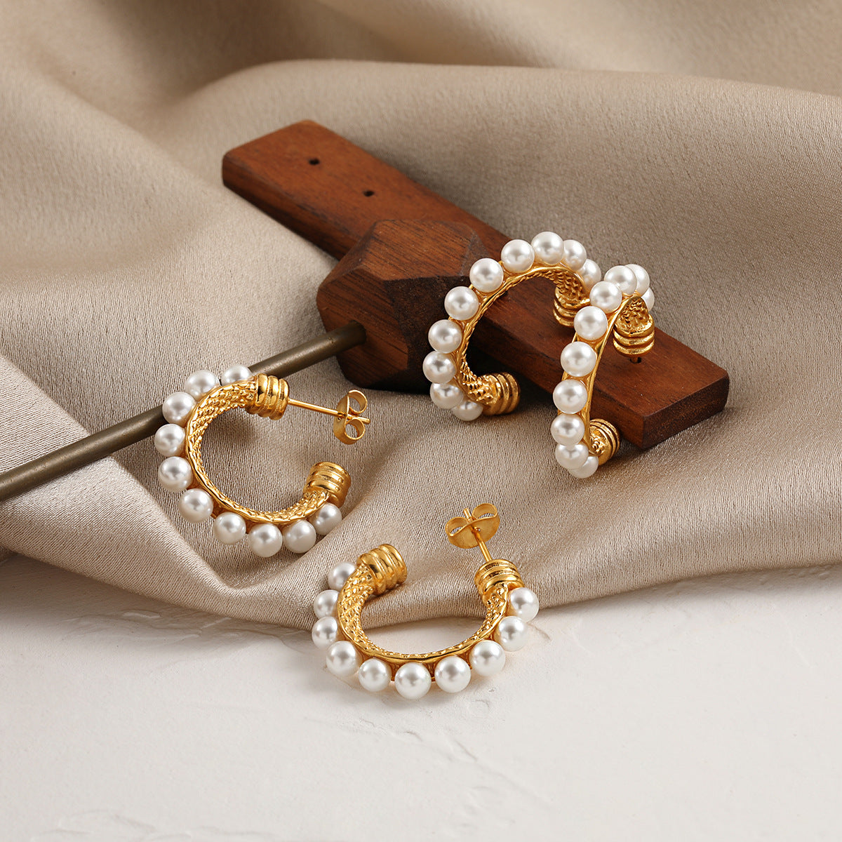 French Pearl C Series Gold Earrings for Women