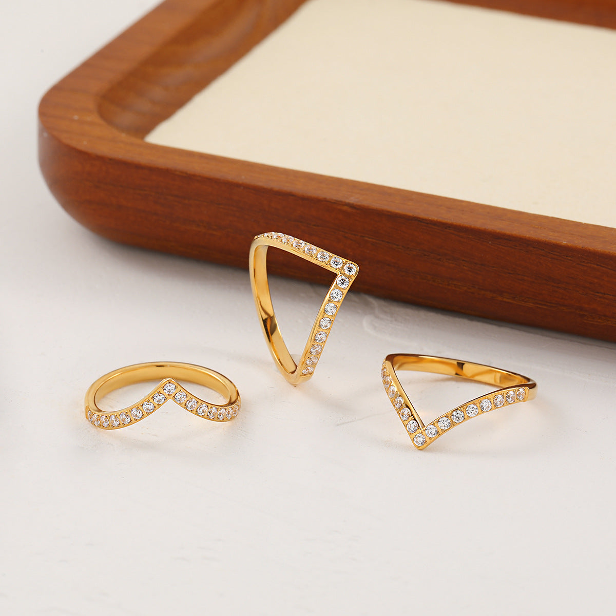 V-Shape Electroplated Gold Rings for Women