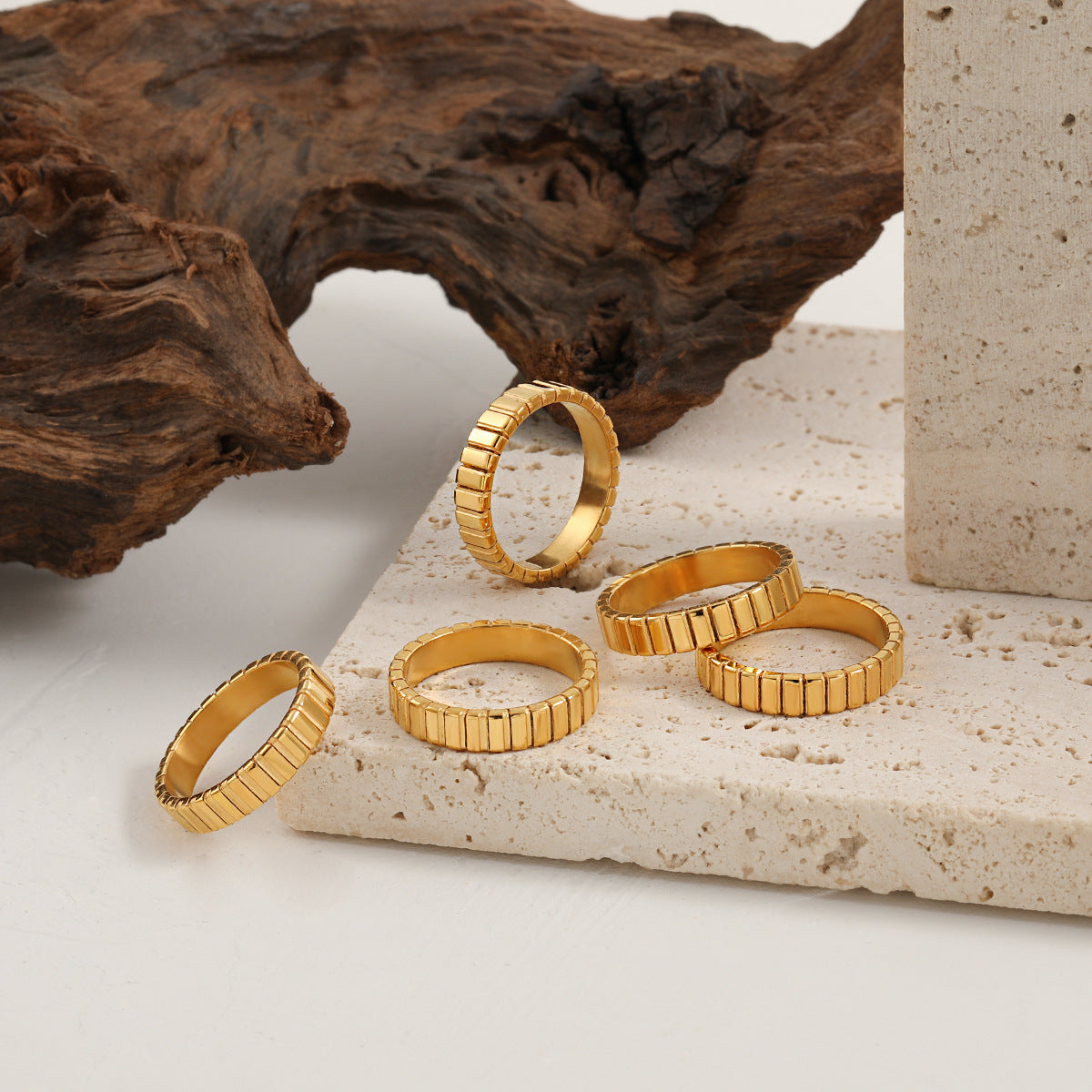 Striped Chevron Gold Rings For Women