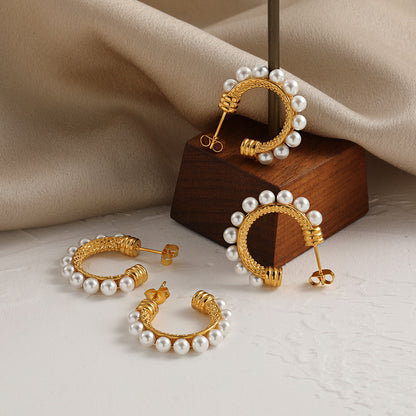 French Pearl C Series Gold Earrings for Women