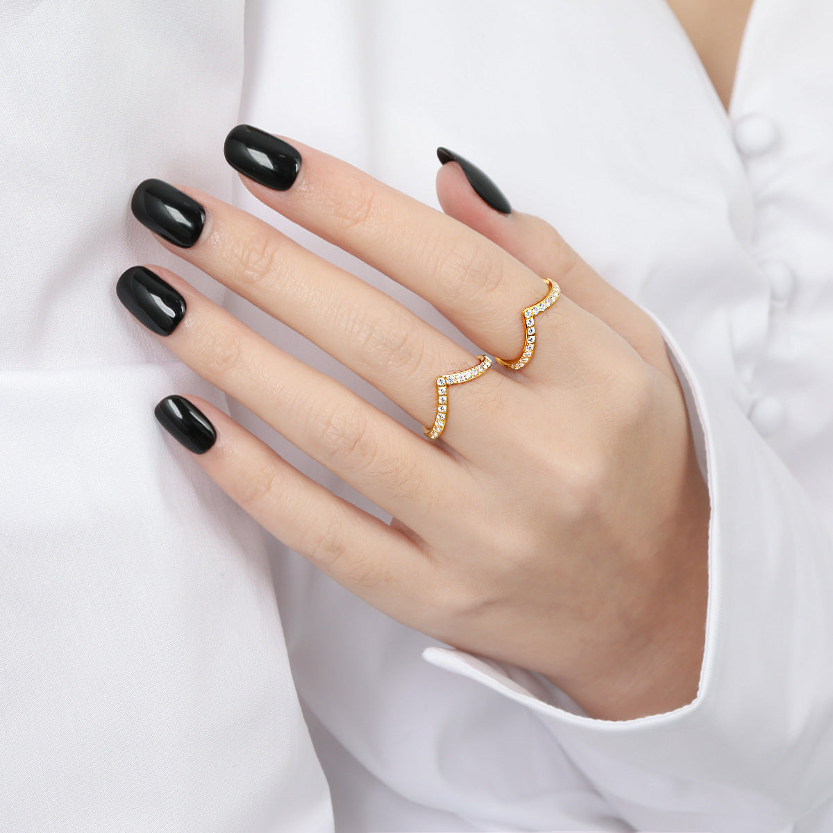 V-Shape Electroplated Gold Rings for Women