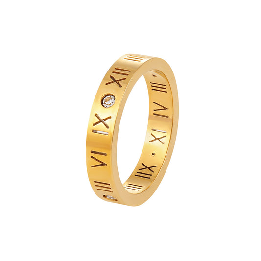 Roman Numeral Diamond Gold Rings for Women