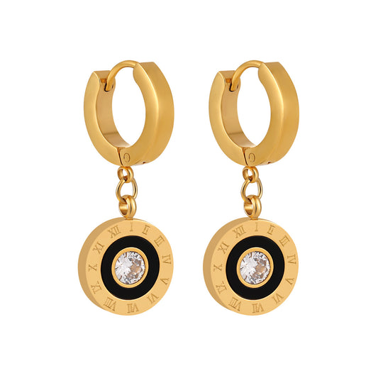 Roman Numerals Gold Earrings for Women