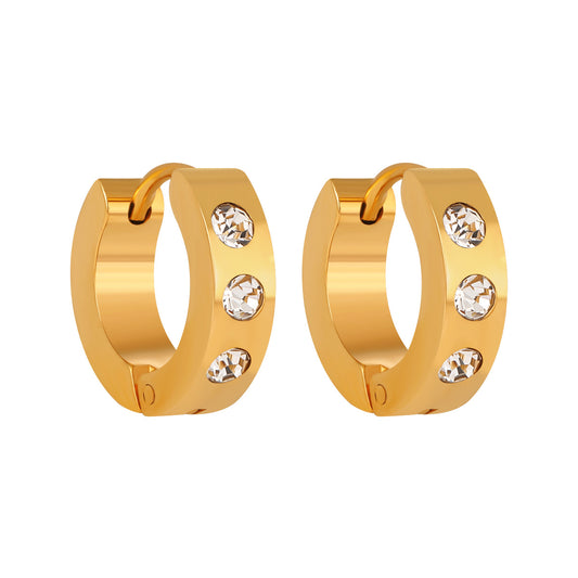 Three Diamonds Gold Earrings for Women