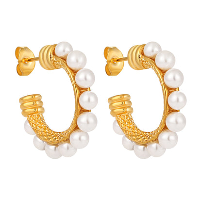 French Pearl C Series Gold Earrings for Women